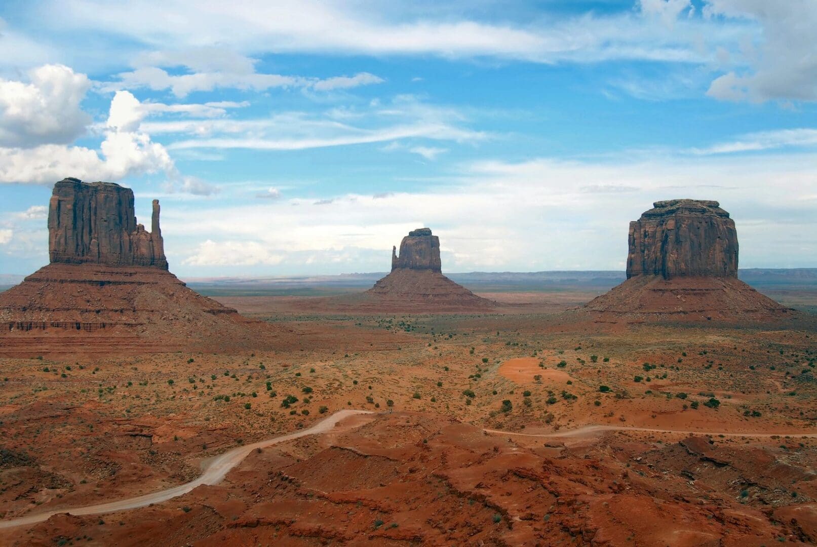 A view of the monument valley from the top of a hill.